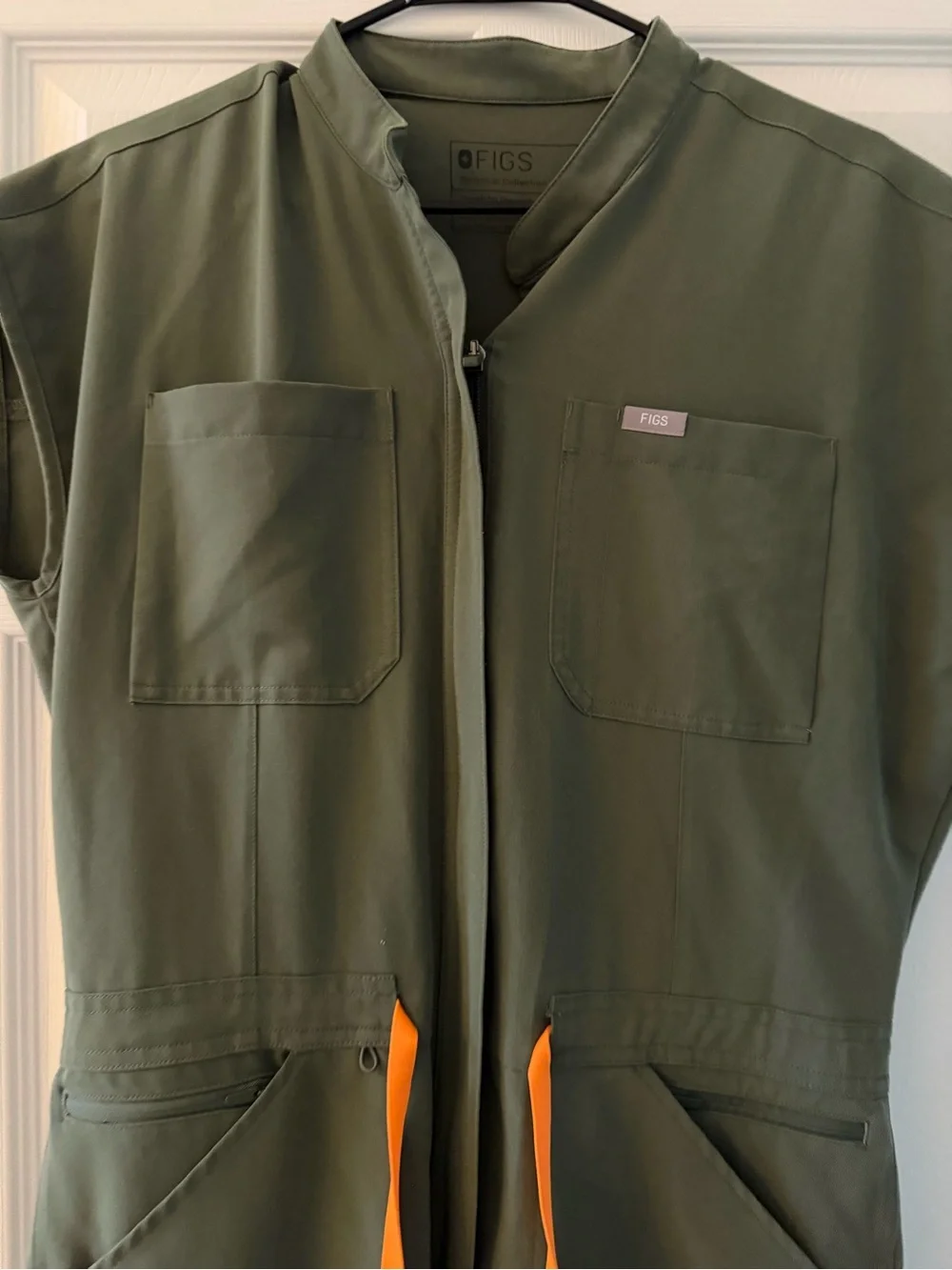 Figs Olive Green Scrub jumpsuit with Purple Accent - Picture 2 of 4